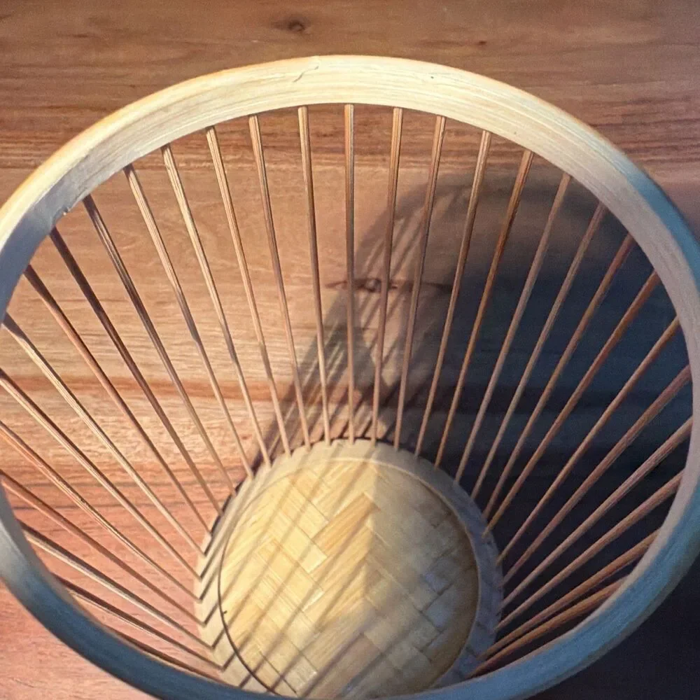 MCM/Rustic Bamboo Woven Round Coaster & Holder Set of 6 Stackable with Rack